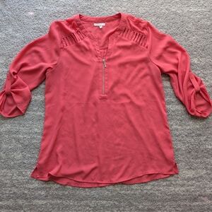 Coral Blouse with Quarter Sleeves